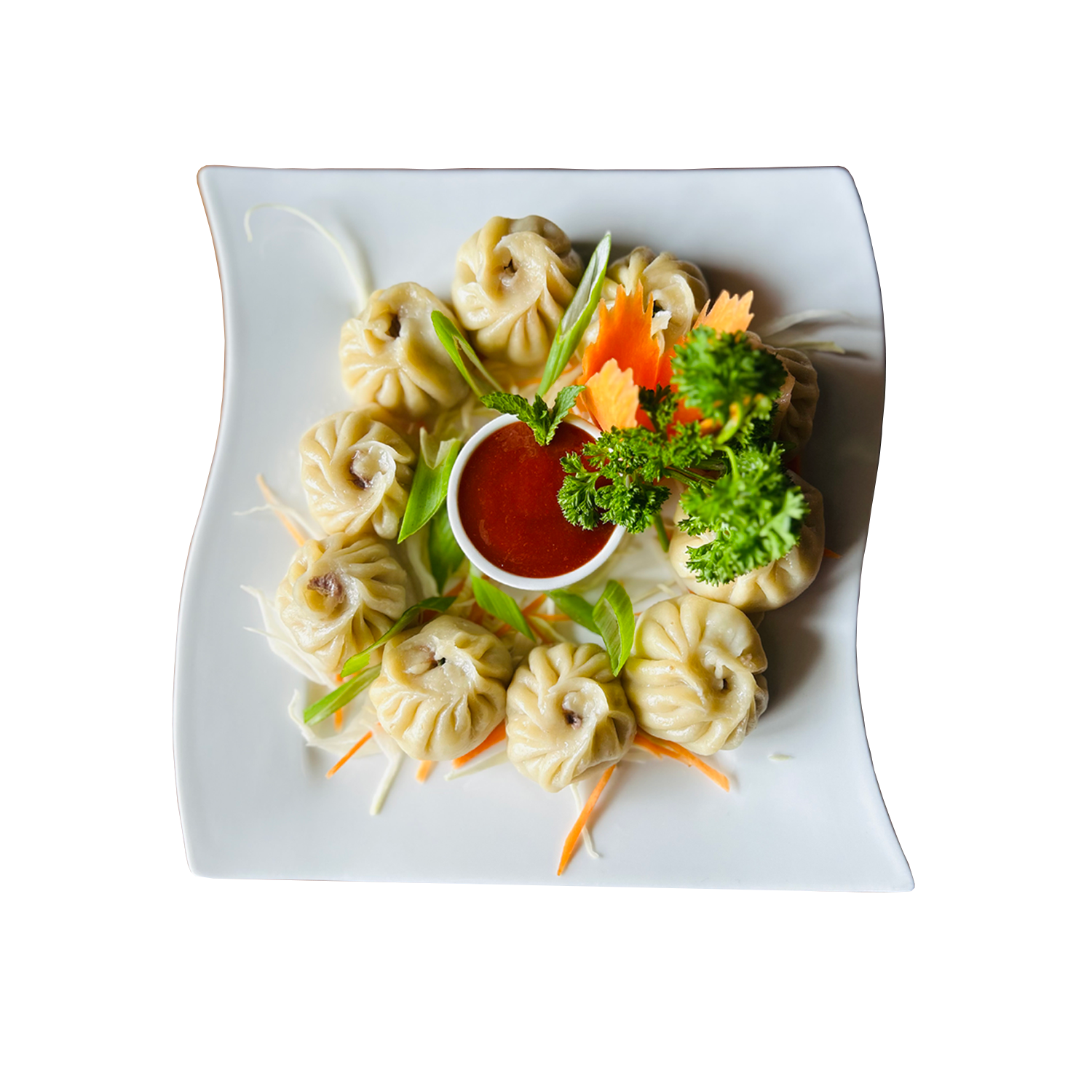 VEGI Momos (10 Stück) mit Salat