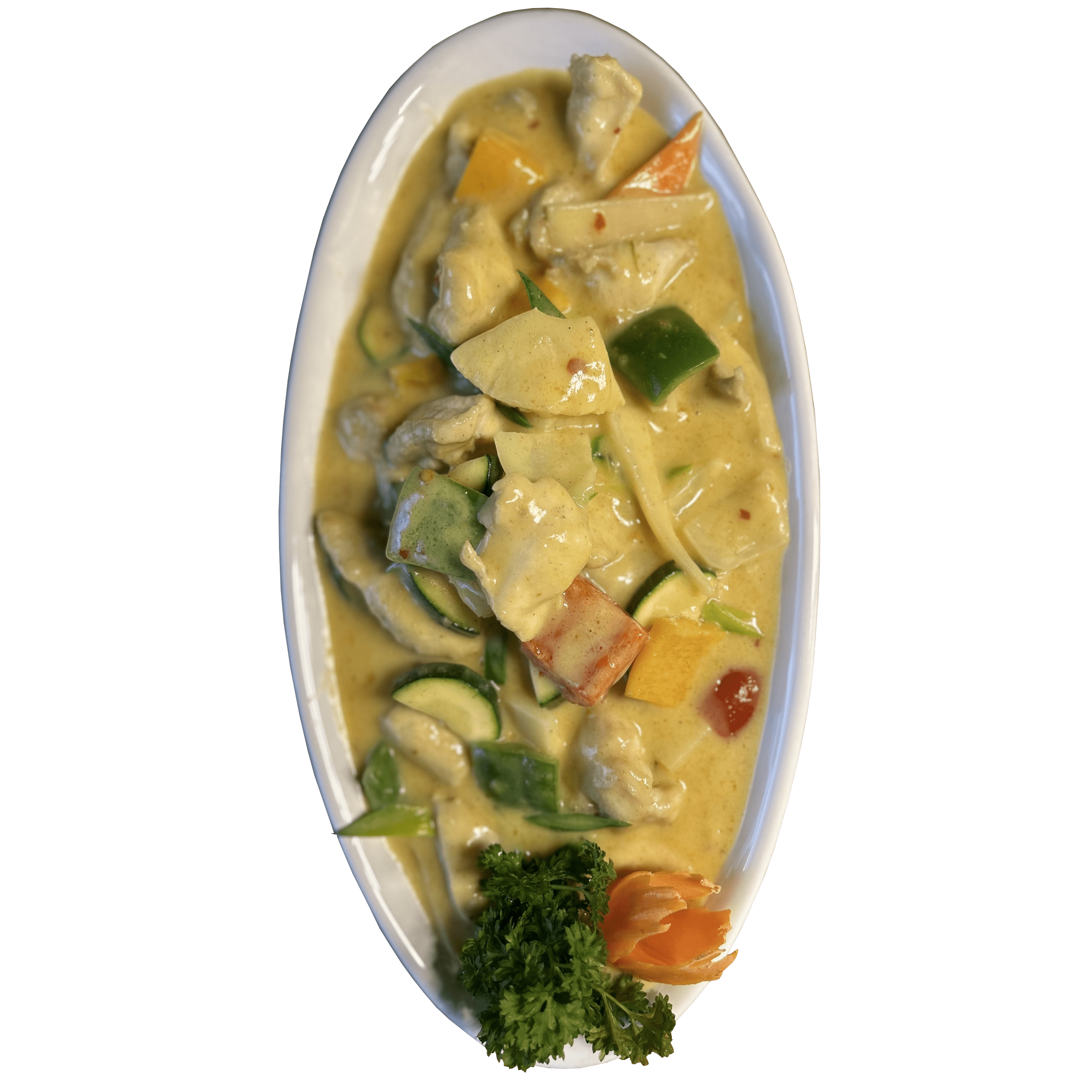 Geschnetzeltes Poulet an Currysauce (scharf)