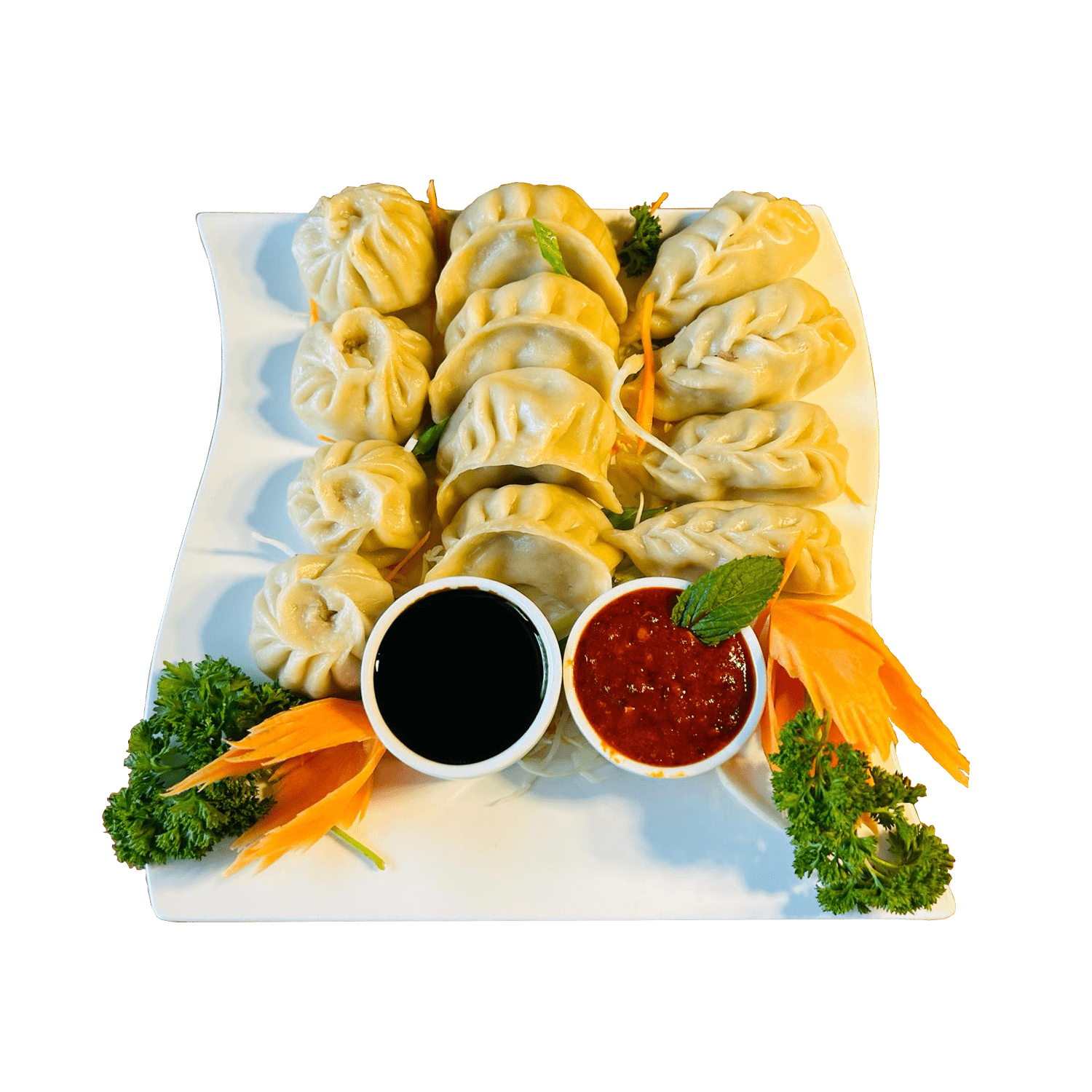 Combo Momos (Vegi, Poulet und Rind je 4 Stück) + Salat